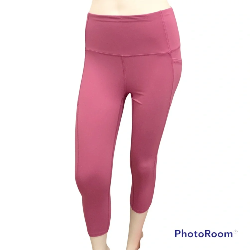RBX Pink Stretch Workout Side Pocket Capri Leggings - Size Small